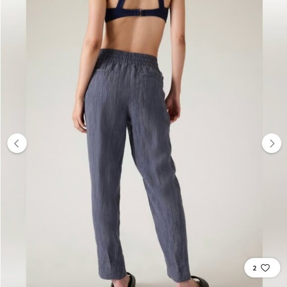 Athleta Retreat Blue Wide Leg 100% Linen Active Ankle Pant Sz Small - Picture 2 of 9